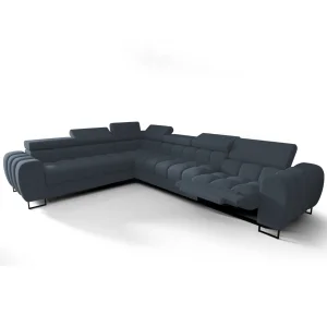 Ecksofa Aspen Max Relax 330×260 cm mit Schlaffunktion & Relax, verstellbare Kopfstützen, Liegefläche 117x190 cm, Blau (Gemma 77)