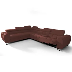 Ecksofa Aspen Max Relax 330×260 cm mit Schlaffunktion & Relax, verstellbare Kopfstützen, Liegefläche 117x190 cm, Ziegelrot (Gemma 63)