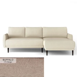 Ecksofa SOHO S mit Schlaffunktion, Rückenkissen lose, modernem Design und Bettkasten - RECHTS, Bufallo 170 | Natürliche Beine | Sofort verfügbar