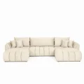 Ecksofa OTI U mit Schlaffunktion und Bettkasten im wasserabweisenden Samtstoff - Monolith 02, Creme Beige.jpg