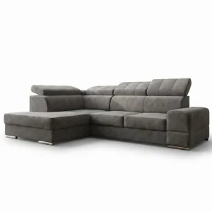 Ecksofa Royal I mit Schlaffunktion und verstellbaren Kopfstützen im exklusiven Samt - Terra 88, Grau