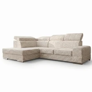 Ecksofa Royal I mit Schlaffunktion und verstellbaren Kopfstützen im strukturierten Gewebe - Aragon 01, Creme 