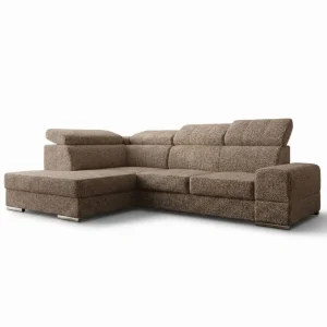 Ecksofa Royal I mit Schlaffunktion und verstellbaren Kopfstützen im strukturierten Gewebe - Aragon 22, Dunkelbeige