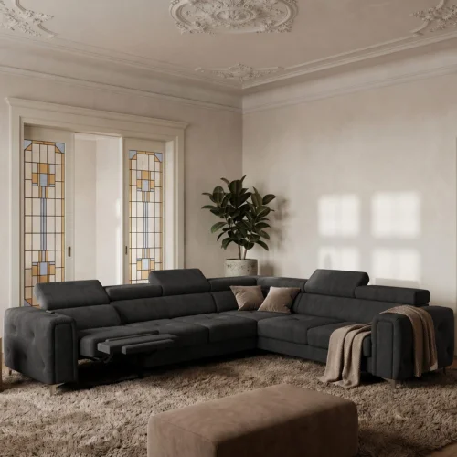 Ecksofa Orion I Relax mit Schlaffunktion und verstellbaren Kopfstützen im Glamour-Stil - Stoff Terra 96, Dunkelgrau.jpg