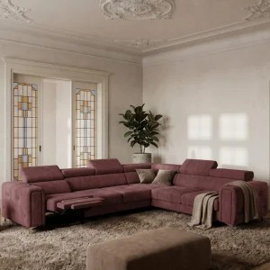 Ecksofa Orion I Relax mit Schlaffunktion und verstellbaren Kopfstützen im Glamour-Stil - Stoff Terra 63, Altrosa