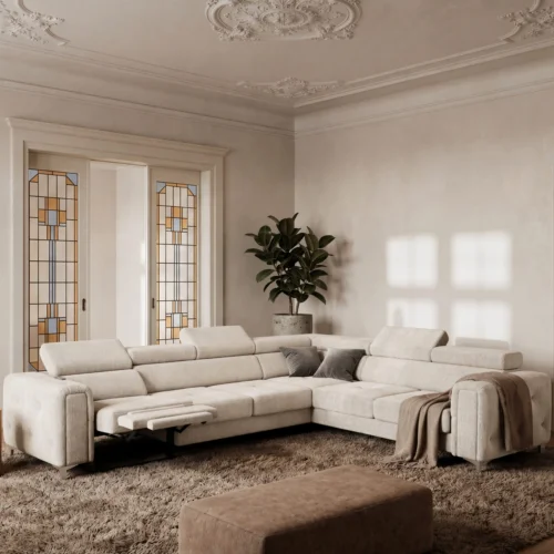 Ecksofa Orion I Relax mit Schlaffunktion und verstellbaren Kopfstützen im Glamour-Stil - Stoff Moly 02, Creme.jpg