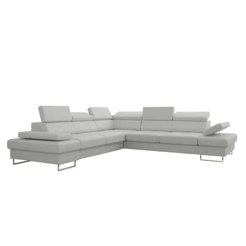 Ecksofa Echtleder GALAXY MAX 280x280 cm – Ledersofa L-Form mit Schlaffunktion & Bettkasten, Hellgrau (U-24)