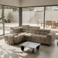 Ecksofa Aspen Mini mit Schlaffunktion– 260x170 cm - Terra Stoff - verstellbare Kopfstützen - Bettkasten - Liegefläche 117x190 cm, Beige (Terra 13)