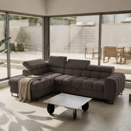 Ecksofa 260x170 cm Aspen Mini mit Schlaffunktion, verstellbare Kopfstützen und Bettkasten - Liegefläche 117x190 cm, Braun (Terra 26) .jpg