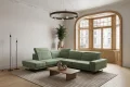 Ecksofa Fiore 265 × 220 cm mit verstellbaren Kopfstützen und T35-Schaum – Stoff Terra 33, Grün - LINKS