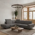 Ecksofa Fiore 265 × 220 cm mit verstellbaren Kopfstützen und T35-Schaum – Stoff Aragon 97, Dunkelgrau - Links