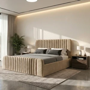 Polsterbett Modena mit Bettkasten und Kopfteil im Samt Magic Velvet - Beige