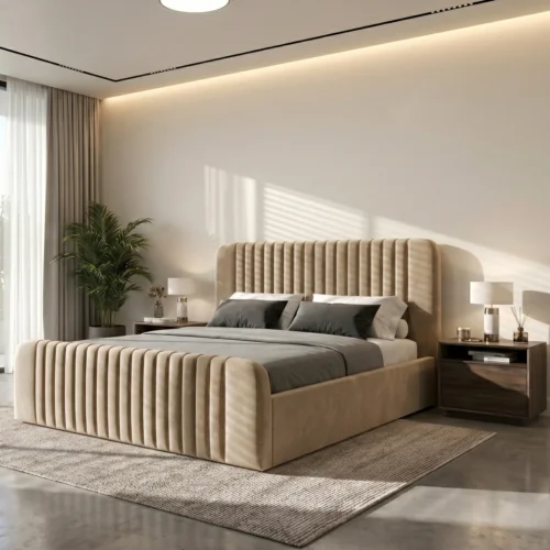 Polsterbett Modena mit Bettkasten und Kopfteil im Samt Magic Velvet - Beige.jpg