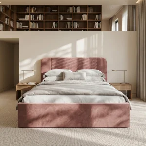 Polsterbett Venezia mit Bettkasten und abgerundetem Kopfteil im Samt Magic Velvet - Rosa