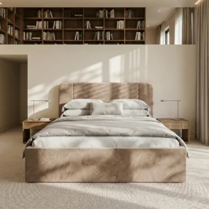 Polsterbett Venezia mit Bettkasten und abgerundetem Kopfteil im Samt Magic Velvet - Beige