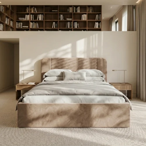 Polsterbett Venezia mit Bettkasten und abgerundetem Kopfteil im Samt Magic Velvet - Beige 2282