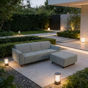 BARI 3-Sitzer Gartensofa mit Hocker wetterfest modernes Design, Graphitgrau