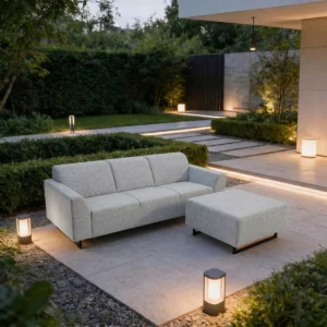 BARI 3-Sitzer Gartensofa mit Hocker wetterfest modernes Design, Hellgrau