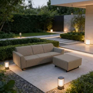 BARI 3-Sitzer Gartensofa mit Hocker wetterfest modernes Design, Olivgrau
