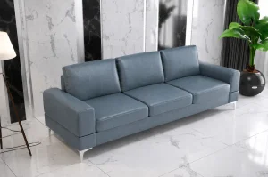 Ledersofa ARIA DL Leder Couch 250 cm - L-4, taubenblau/grau