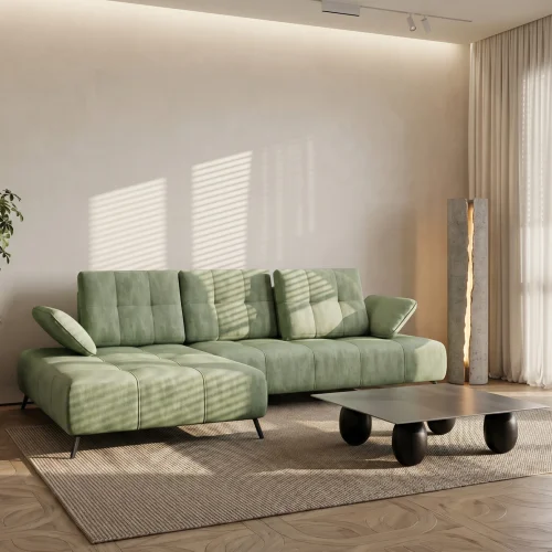 Ecksofa Dante 280x180 cm mit verstellbarer Sitztiefe, moderne Metallbeine – haustierfreundlicher Terra 33, Grün - Links.jpg