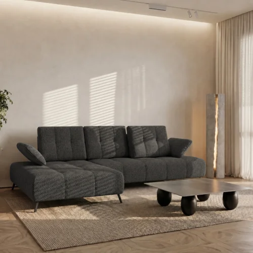 Ecksofa Dante 280x180 cm mit verstellbarer Sitztiefe, moderne Metallbeine - hydrophober Aragon 97, Dunkelgrau - Links.jpg