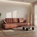 Ecksofa Echtleder 280x180 cm mit verstellbarer Sitztiefe, moderne Metallbeine – luxuriöses Madras-Leder - K31 Warmes Braun / Cognac - LINKS