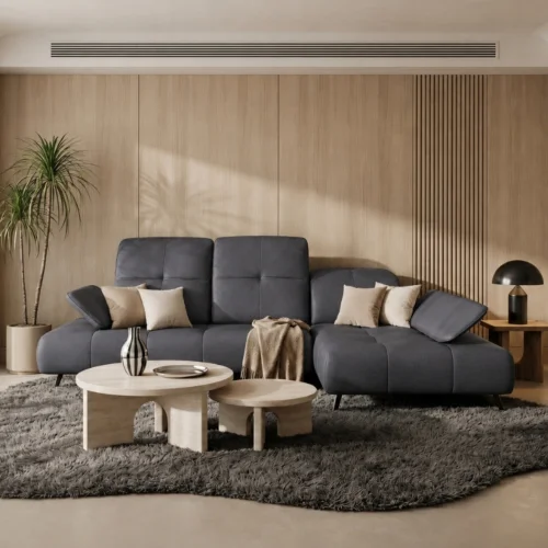 _Ecksofa Bergamo Echtleder 280x180 cm mit verstellbarer Sitztiefe, verstellbare Kopfstützen moderne Metallbeine - luxuriöses Madras - K23 Dunkelgrau  - Rechts.jpg