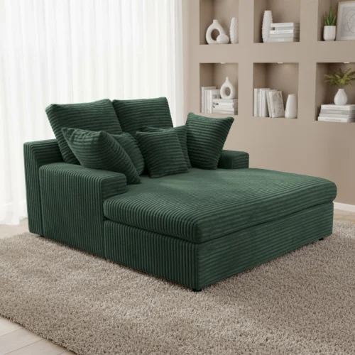 LAZY ONE Chaiselongue im modernen Cord-Look – luxuriöse Liege mit weichen Kissen & Komfortpolsterung - Flaschengrün.png