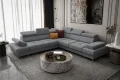 Ecksofa Galaxy MAX 280×280 cm mit Schlaffunktion – Stoffbezug TERRA Verstellbare Kopfstützen, Bettkasten - Grau, Terra 88