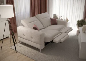 Malibu Relax II 2-Sitzer mit elektrischer Relaxfunktion, 180 cm, Gemma Stoff, verstellbaren Kopfstützen, stilvolle Metallfüße, Roségrau (Gemma 80) | Sofort verfügbar