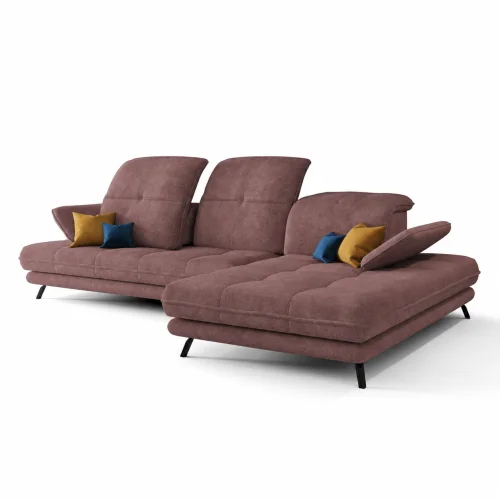 Ecksofa Verde mit verstellbarer Sitztiefe und Kopfteilen im Stoff Terra 63
