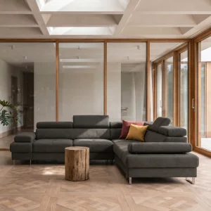 Ecksofa Galaxy MAX 280×280 cm mit Schlaffunktion, Verstellbare Kopfstützen und Bettkasten - Lumi 26