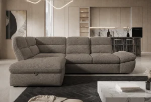 Ecksofa GALIANO L mit Schlaffunktion, Bettkasten & verstellbarer Rückenlehne – Komfort & Design vereint - Aurora 06 Mink