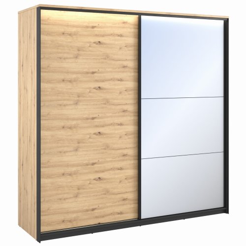 Kleiderschrank QUANT 1 mit zwei Schiebetüren Spiegel Regale Bars und Beleuchtung