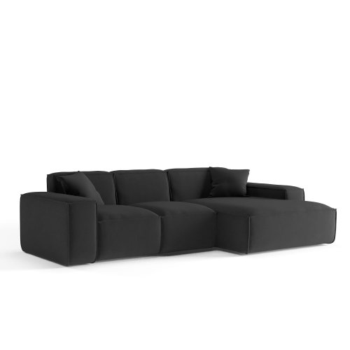 Luga Ecksofa L – Velvet Opera, modernes Design, breite Armlehnen, dekorative Kissen - Schwarz