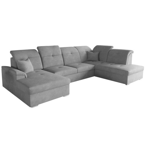 Ecksofa BONO U mit Schlaffunktion, verstellbaren Kopfstützen und Bettkasten – 320x202 cm, Brooklyn Stoff - Cement, Grau