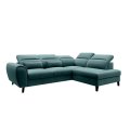 Ecksofa NOBLE mit Schlaffunktion, Bettkasten und 5 verstellbaren Kopfstützen – 255x201 cm, Velvetmat 38, Grün