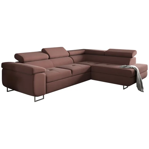 Ecksofa Antonia mit Schlaffunktion, Bettkasten & verstellbaren Kopfstützen – Dunkelrosa Monolith 63