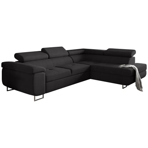 Ecksofa Antonia mit Schlaffunktion, Bettkasten & verstellbaren Kopfstützen – Schwarz Orinoco 100