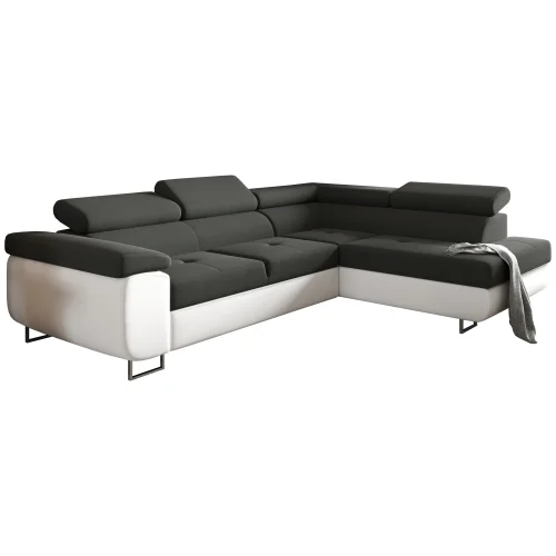 Ecksofa Antonia mit Schlaffunktion, Bettkasten & verstellbaren Kopfstützen – Schwarz Weiß